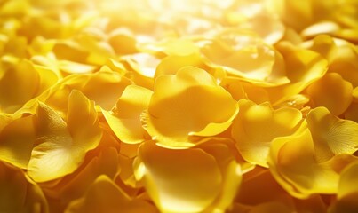 Bright yellow petals illuminated by soft sunlight, creating a vibrant floral composition with depth and warmth,