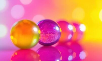 Colorful artistic spheres glowing against a vibrant pink and yellow background, creating a playful and modern abstract design