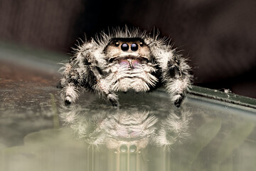 Phidippus regius Apalachicola, araignée sauteuse colorée capturée en gros plan.