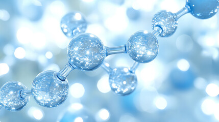 Transparent molecular structure on a bright white light background, highlighting the intricate bonds between atoms. Symbolizes scientific discovery, molecular biology, and complex chemical interaction