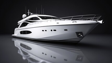 Naklejka premium Sleek White Yacht on Calm Water, Luxury Vessel, Modern Design, Reflection