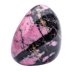 A Smooth Rhodonite Stone with Pink and Black Pattern Isolated on Transparent Background