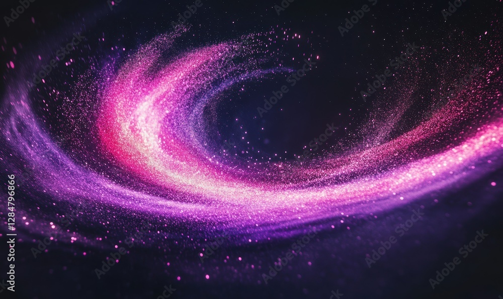 Aufkleber cosmic abstract design with swirling purple and pink neon light, glowing particles creating a dynami