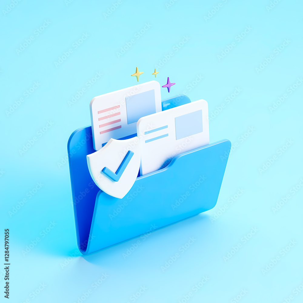 Poster secure digital document folder with checkmark shield