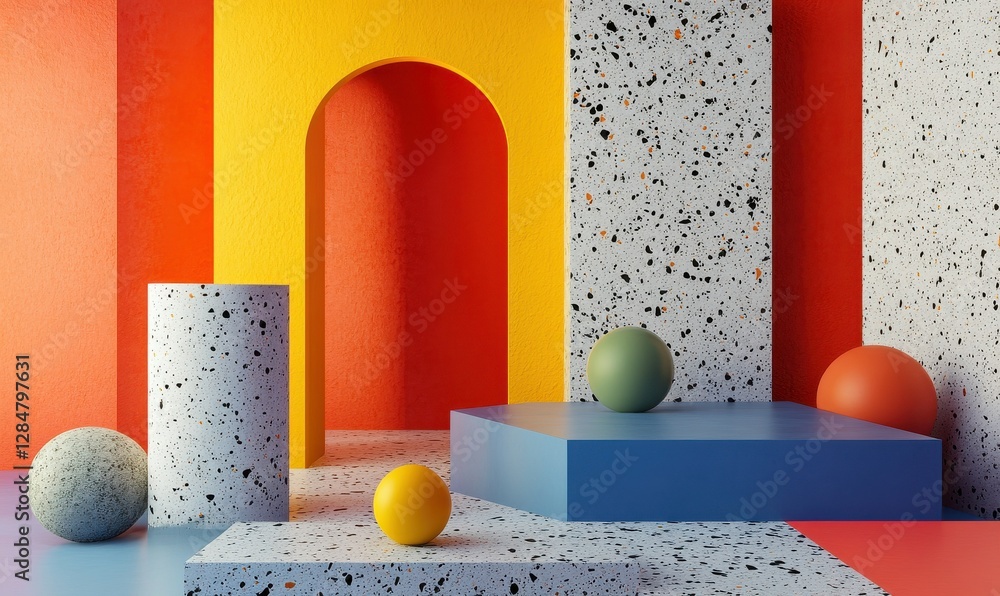 Poster geometric background with a colorful, abstract 3d rendering.