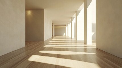 Sunlit Minimalist Hallway with Wooden Floor and Clean Lines