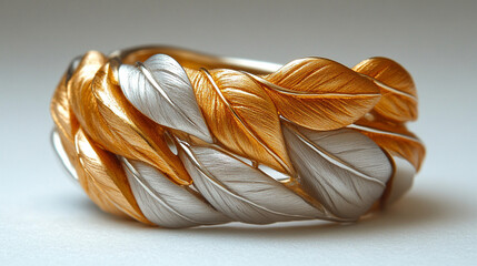 A symbolic silver and gold ring with intertwined vines and leaves, representing growth, connection, and unity. Elegant design on a white background, showcasing modern craftsmanship