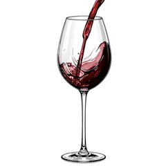 red wine pouring into glass isolated on a white background 