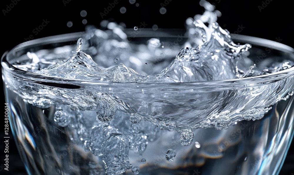 Poster dramatic abstract silver liquid flowing in dynamic waves, illuminated by soft cool light creating a 