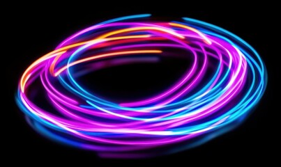 Digital abstract light swirls in neon colors, symbolizing energy and creativity in modern art.