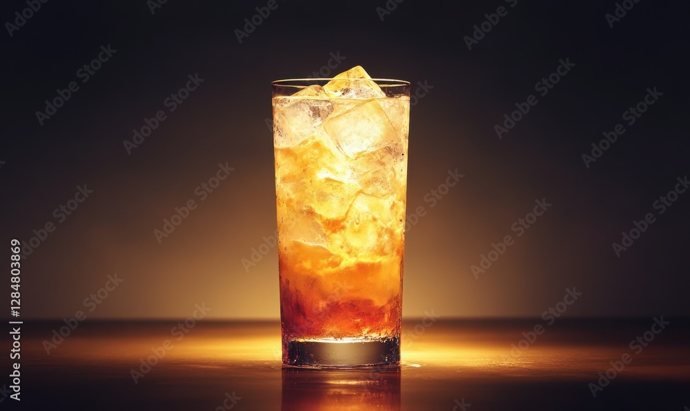 Poster elegant cocktail in a tall glass with ice and creamy layers illuminated by soft ambient lighting, cr