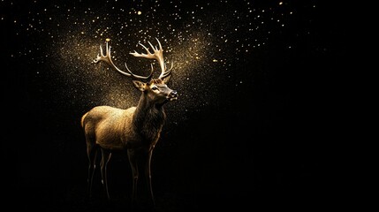 Fototapeta premium A deer stands in the night with its antlers spreading outwards