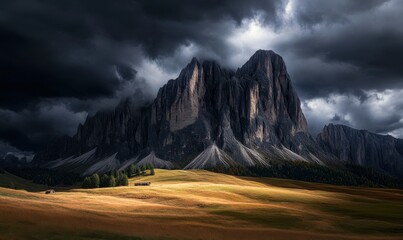 Dramatic storm clouds rolling over a rugged mountain range, diffused light and shadows enhancing the raw power and beauty of nature