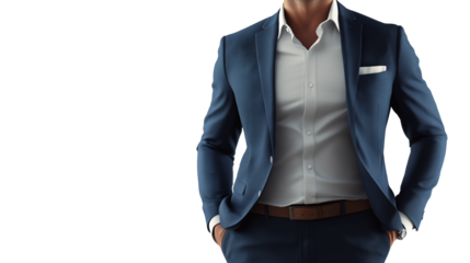 Portrait of a handsome businessman wearing suit isolated on transparent background, cut out