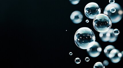   A cluster of floats on top of a dark waterscape featuring droplets at both the top and base