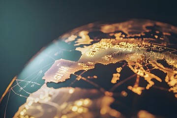 Global Connections: Illuminated globe showcasing continents with connecting lines, symbolizing interconnectedness. Evoking a sense of global unity and technological advancement