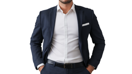 Portrait of a handsome businessman wearing suit isolated on transparent background, cut out