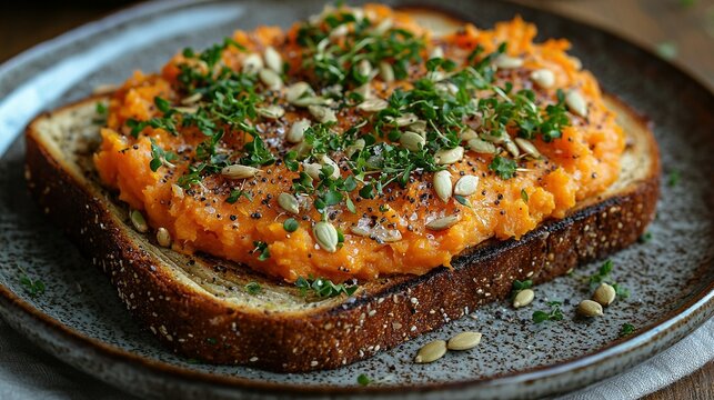   A plate featuring a slice of buttered toast, sprinkled with chopped parsley