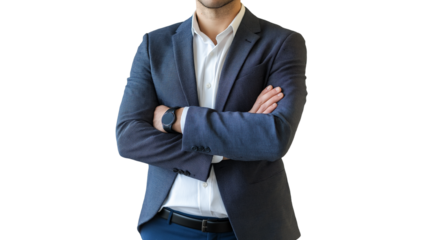 Portrait of a handsome businessman wearing suit isolated on transparent background, cut out