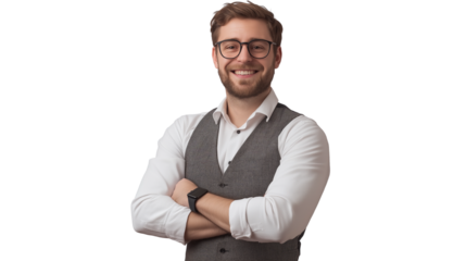 Portrait of a handsome businessman wearing suit isolated on transparent background, cut out