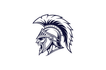 bold and aggressive Spartan warrior with helmet vector art illustration