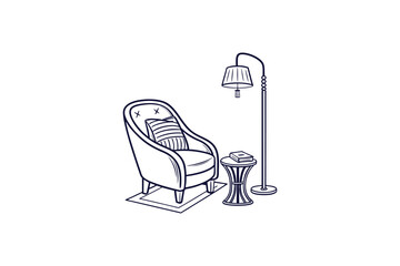 cozy armchair with lamp clip art vector illustration