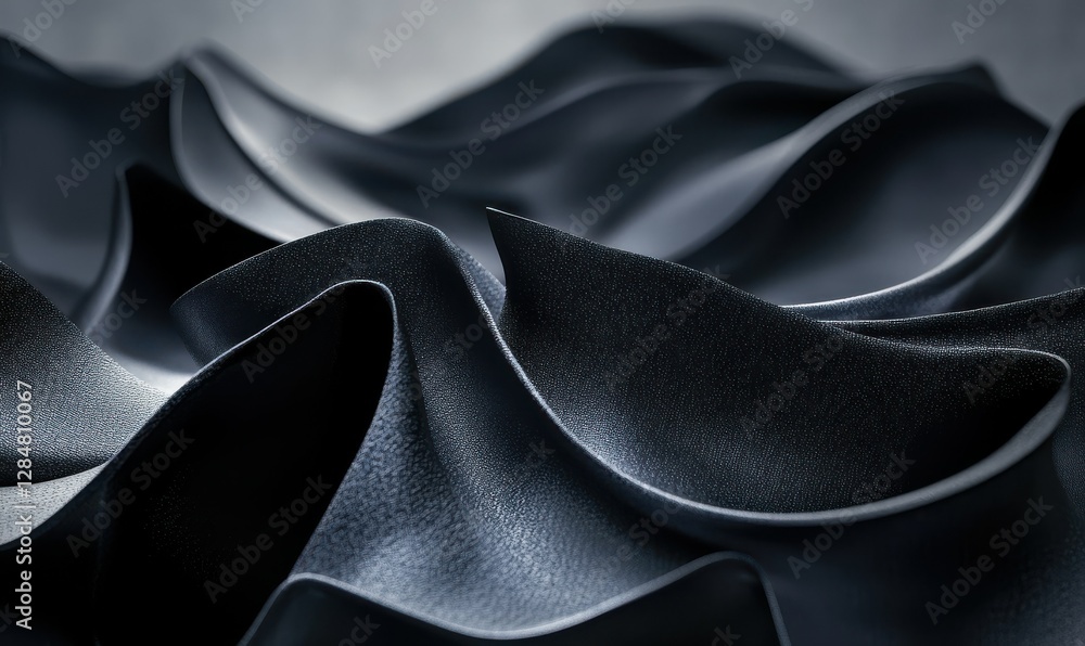 Aufkleber flowing black silk fabric with intricate folds illuminated by subtle light, creating a bold and soph