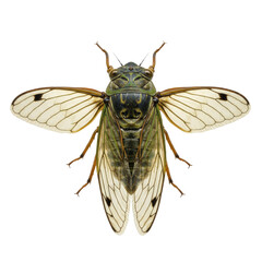 Cicada or Cicala bug isolated on transparent background after a long hibernation underground as a symbol of nature and entomology education for large bugs.PNG 
