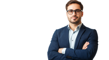 Portrait of a handsome businessman wearing suit isolated on transparent background, cut out