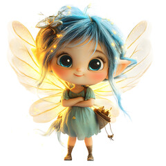A Fluffy 3D Cartoon Fairy with Glowing Wings and Soft Isolated on Transparent Background