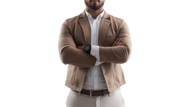 Portrait of a handsome businessman wearing suit isolated on transparent background, cut out