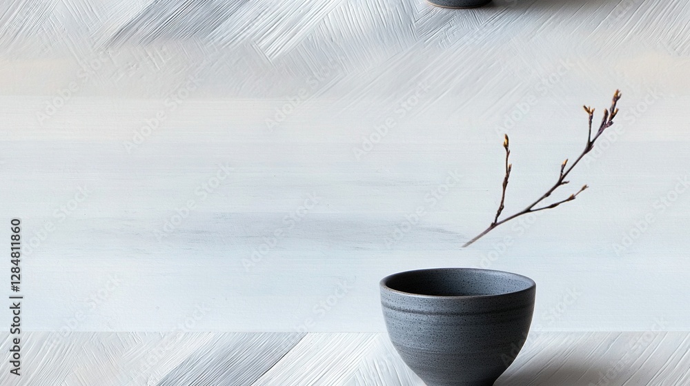 Poster a vase with a twig protruding from it is placed next to another vase with a twig extending from it