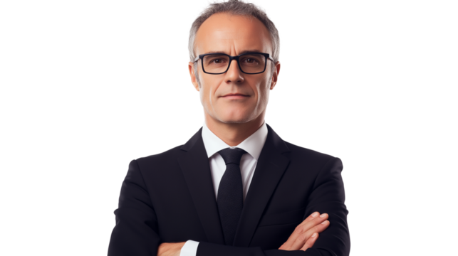 Portrait of a handsome businessman wearing suit isolated on transparent background, cut out