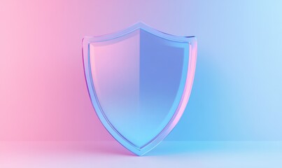 Minimalistic shield icon with soft blue and pink gradients, representing digital safety and protection.