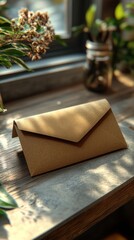 Sunlit Envelope on Wooden Surface: A Serene Still Life