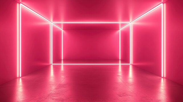 A neon pink background with subtle geometric patterns and reflections