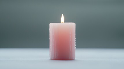 Single pink candle flame, minimalist still life