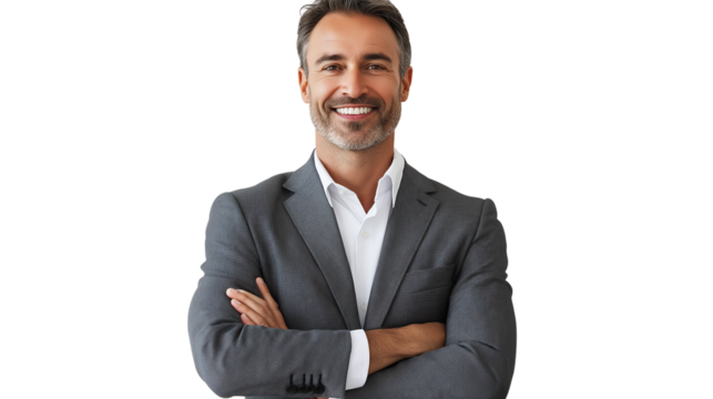 Portrait of a handsome businessman wearing suit isolated on transparent background, cut out