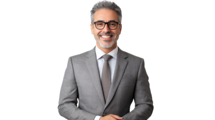 Portrait of a handsome businessman wearing suit isolated on transparent background, cut out