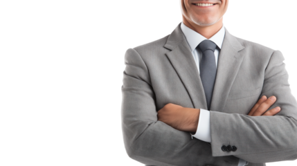 Portrait of a handsome businessman wearing suit isolated on transparent background, cut out