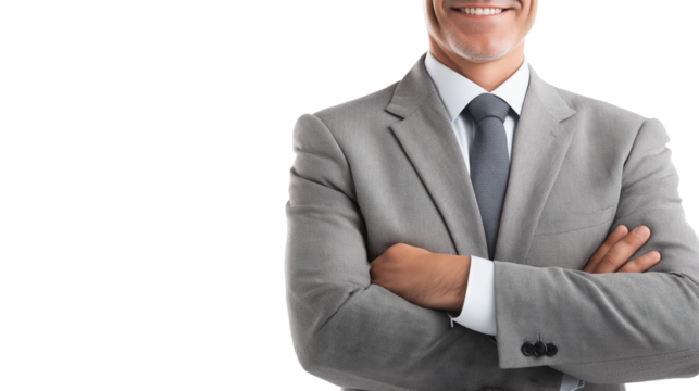 Portrait of a handsome businessman wearing suit isolated on transparent background, cut out