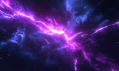 Electric purple lightning bolt tearing across a dark stormy sky, intense energy captured with sharp details and bold contrasts