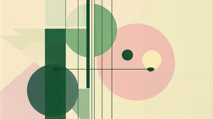 abstract geometric composition with circles and lines in soft pastel colors