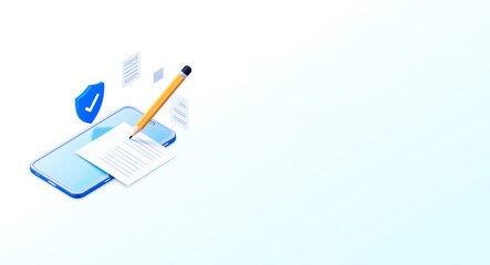 pencil writing on paper placed on a smartphone with a security shield