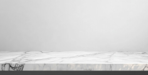 Marble table top with abstract shadow drop on white wall background for mockup product display 
