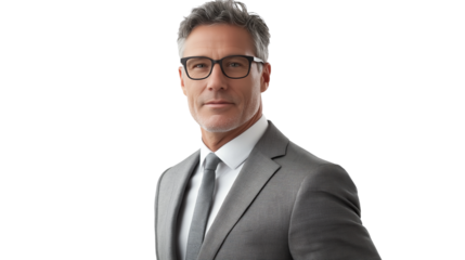 Portrait of a handsome businessman wearing suit isolated on transparent background, cut out