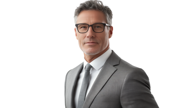 Portrait of a handsome businessman wearing suit isolated on transparent background, cut out