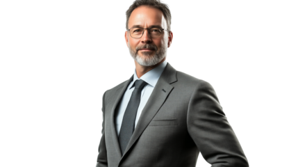 Portrait of a handsome businessman wearing suit isolated on transparent background, cut out