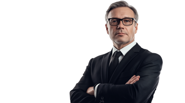 Portrait of a handsome businessman wearing suit isolated on transparent background, cut out