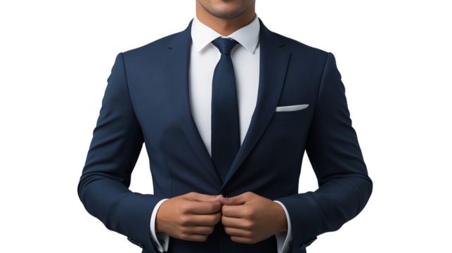 Portrait of a handsome businessman wearing suit isolated on transparent background, cut out